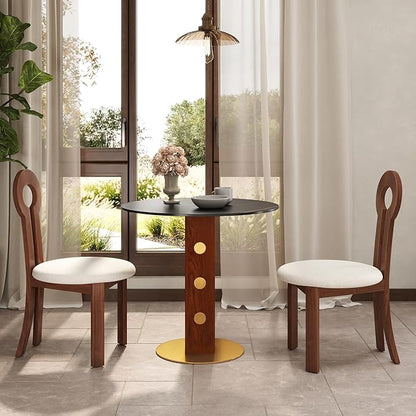 Sintered Stone Office Table and Chair Set - 33.5" Round Table for Small Offices (Red Leg and Black Top, 1 Table and 2 Chairs)