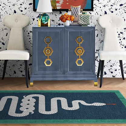 RUGGABLE x Jonathan Adler Machine Washable Modern Area Rug – Venom Sapphire 5x7, Stain-Resistant, Non-Slip – Medium Rugs for Living Room, Bedroom, Hallway, Entryway & Office–with Standard Pad