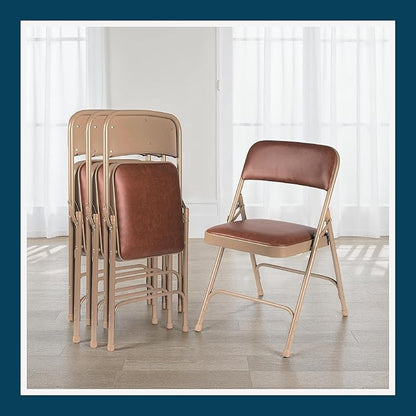 OEF Furnishings OEF1200 Series Premium Heavy Duty Vinyl Padded Folding Chairs, Commercial Grade 500 lb Capacity (4-Pack, Honey Brown)