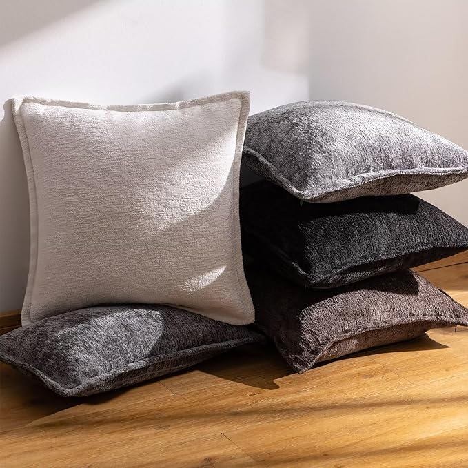 Grey Decorative Throw Pillow Covers 12x20 Inch Set of 2 Cozy Soild Chenille Cushion Cases Soft Textured Lumbar Couch Pillows Cover Boho Accent Farmhouse Pillowcases for Sofa Bed