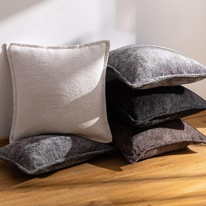 Grey Decorative Throw Pillow Covers 18x18 Inch Set of 2 Cozy Soild Chenille Cushion Cases Soft Textured Square Couch Pillows Cover Boho Accent Farmhouse Pillowcases for Sofa Bed