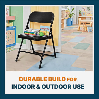 OEF Furnishings OEF800 Series Premium Heavy-Duty Plastic Folding Chairs, Lightweight, Durable Seating for Indoor and Outdoor Use, 500 lb Capacity (4-Pack, Black Plastic with Black Frame)