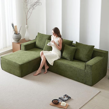 101" Modular Sectional Sofa for Living Room,Boneless Couch in A Box,Memory Foam Sectional Couches for Apartment,Cloud Couch No Assembly Required,Green