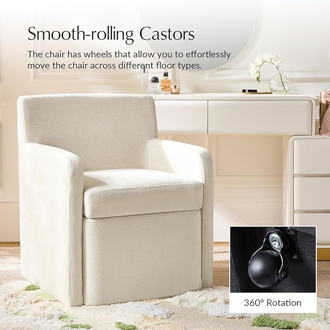HULALA HOME Upholstered Dining Chair Set of 2 with Smooth-roling Castors, Modern Fabric Side Dining Room Chairs with Built-in Storage, Multi-Purpos Kitchen Chairs for Living Room, Beige