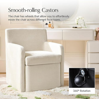 HULALA HOME Upholstered Dining Chair Set of 2 with Smooth-roling Castors, Modern Fabric Side Dining Room Chairs with Built-in Storage, Multi-Purpos Kitchen Chairs for Living Room, Beige
