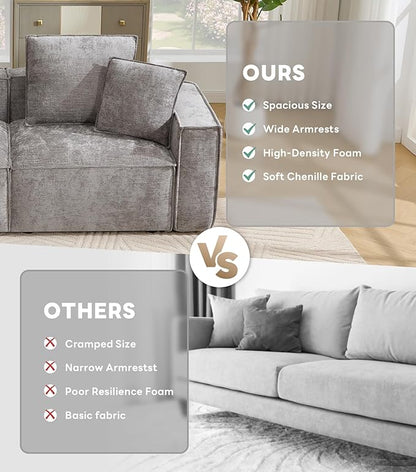 WILLOVE 109'' Modular Sectional Sofa, Chenille Cloud Couch with Wide Armrests & 5 Pillows, Deep Seat Couches for Living Room, Grey