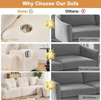 118" Modular Sectional Sofa, Cloud Sectional Couch with Deep Seat, Modern Modular Sofa with L Shaped Comfy Cloud Upholstered Boneless Couches for Living Room Bedroom, White