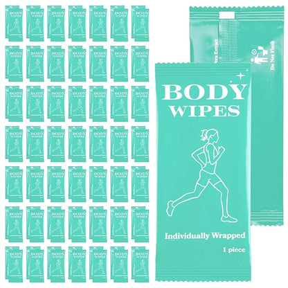 200 Pack Body Wipes Individually Wrapped, Shower Wipes For Adults, No Rinse Bath Wipe Bulk, Cleansing Wipe Travel Size for Travel, Gym, Camping, Outdoors Sports (Green)