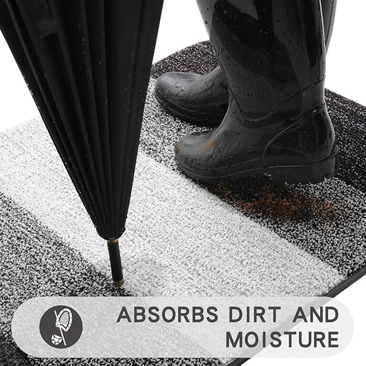 Kitinjoy Indoor Outdoor Door Mat, 47x20 Non-Slip Absorbent Dirt Trapper, Low-Profile Washable Inside Entrance Front Floor Mat, Sturdy Soft Entry Doormats for Entryway, Grey