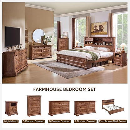 T4TREAM Farmhouse 5 Drawer Dresser for Bedroom, 47" Tall Wood Dresser with Ample Storage Space and Rustic Charm, Reclaimed Barnwood