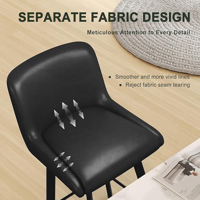 Swivel Bar Stools, 30''H Upholstered Barstools with Backs, Modern Counter Height Bar Stool Chairs for Kitchen Island, Metal Legs (Black- Faux Leather, Set of 4-30" H)