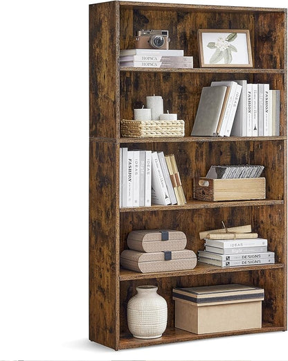 VASAGLE Custos Collection - Bookshelf, 5-Tier Bookcase, Book Shelf, Open Storage Shelf, 9.4 x 30 x 52.8 Inches, for Living Room, Home Office, Dinning Room, Rustic Brown ULBC175X01