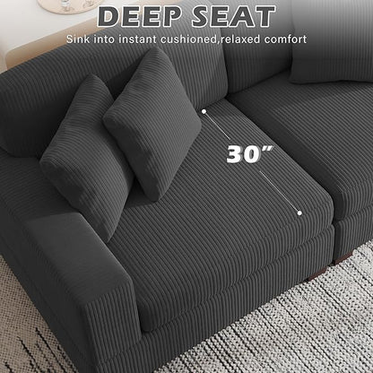 Modular Sectional Couches for Living Room, 118" Modern Upholstered Sofa Couche with Ottoman for Living Room Bedroom, Grey