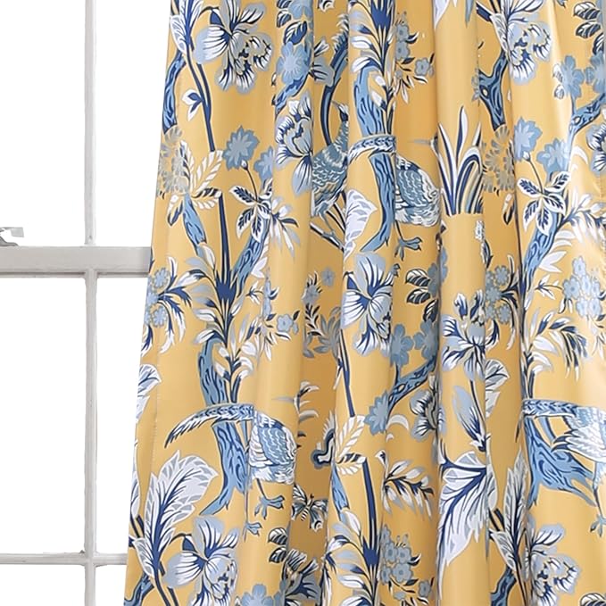 Lush Decor Dolores Light Filtering Window Panels, Pair, 52" W x 84" L, Yellow - Floral Curtains for Bedroom - Vintage Curtains - Coquette Room Decor