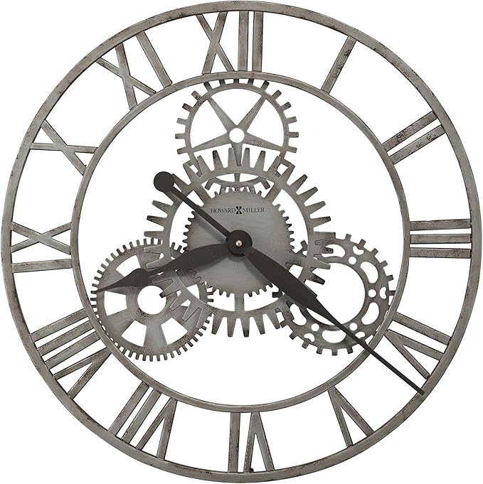 Howard Miller Sibley Wall Clock – Industrial Wall Mount Clock with Wrought Iron Vintage Steampunk Gear Design & Quartz Movement Modern Rustic Timepiece for Office Home Decor & Living Room