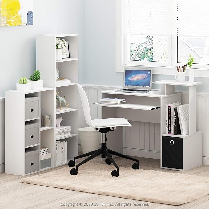 Furinno LUDER Book Shelf, 5-Cube Bookshelf, Bookcase with Open Shelf, 9.4 x 15.8 x 52, for Living Room, Bedroom, Home Office, White