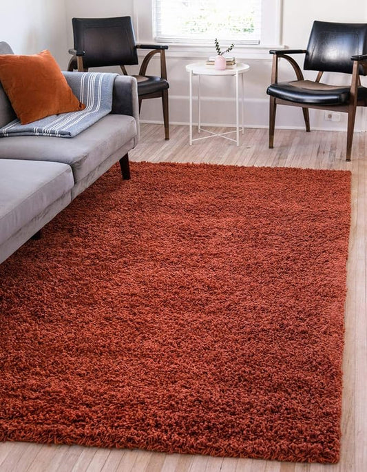 Unique Loom Solid Shag Collection Area Rug (7' 1" x 10' Rectangle, Terracotta)
