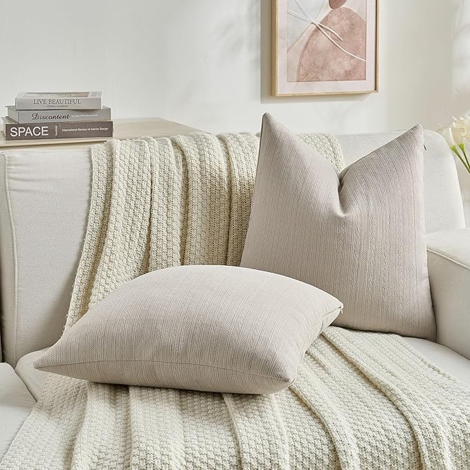 FUTEI Oatmeal Decorative Throw Pillow Covers 24x24 Inch Set of 2,Soft Cozy Wheat Ear Striped Patterns European Cushion Cases,Modern Home Decor for Couch Bed Living Room