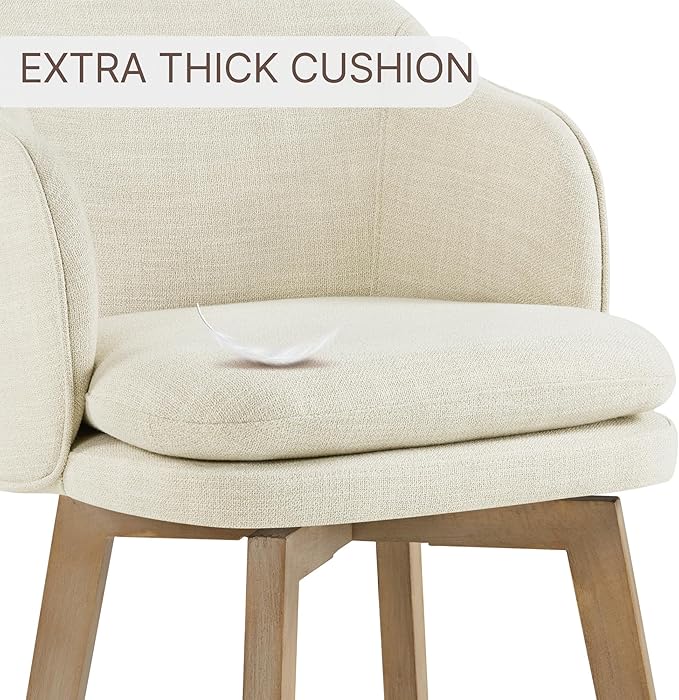 Counter Height Barstools 26 inch Upholstered Swivel Bar Stools with Back and Wood Legs for Kitchen Island,Set of 3,Linen Fabric