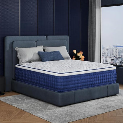 Twin Mattress, 14 Inch Twin Size Hybrid Mattress in a Box, Medium Feel Foam and Individual Pocket Springs, Extra Edge Support, Pressure Relief, CertiPUR-US, Blue