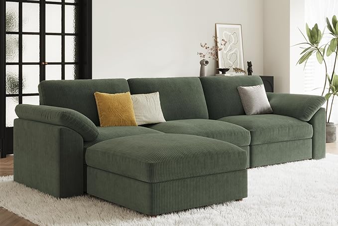EASE MOOSE Sectional Modular Sofa,Oversized L Shape Sectional Couch Wide Deep Seat Modular Cloud Couch,Green