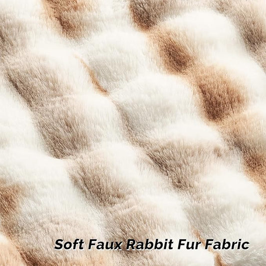 FUTEI Brown White Decorative Throw Pillow Covers 24x24 Inch Set of 2,Soft Fuzzy Faux Rabbit Fur European Cushion Covers with Raised Texture,Neutral Boho Home Decor for Couch Bed Living Room