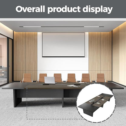 Modern Conference Table with Cable Management, Thickened Top & Trapezoidal Legs – Office Meeting Table for Executive Workspaces (Oak+Gray, 118" L