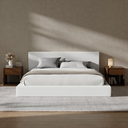 RECCI Cloud Upholstered King Bed Frame with Headboard, 5 Inch Foam Padded Platform, No Box Spring, Easy Assembly (Off-White)