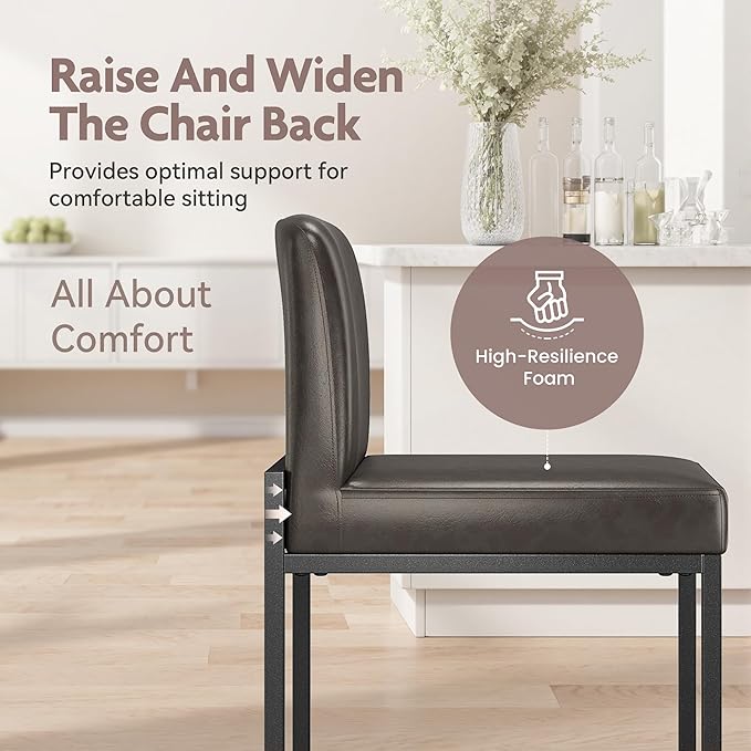 ALPHA HOME 24 Inch Bar Stools Set of 6, Kitchen Counter Stools with Backs, PU Leather Barstools, Kitchen Stools with Back&Upholstered Footrest, Sturdy Chromed Metal Steel Frame, Grey