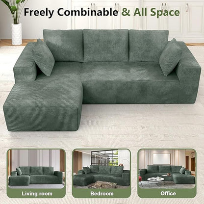 108” Cloud Sectional Couch, Modular Sectional Sofa with Deep Seat, Corduroy Boneless Couches with Chaise for Living Room Bedroom, No Assembly Required