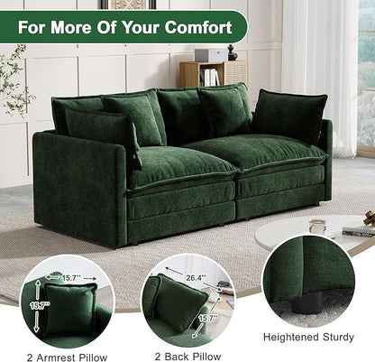 Modular Sectional Sofa, 76.7 Inch I-Shaped Cloud Sofa with Deep Seat Comfortable Chenille Sofa with Cushion Double Sectional Sofa for Living Room Apartment,Evergreen