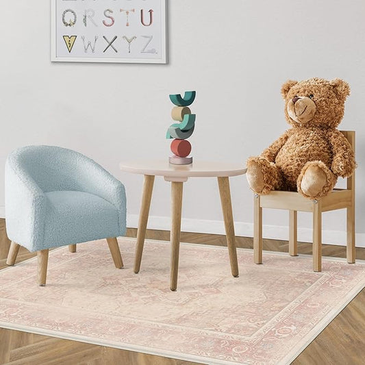 RUGGABLE Washable Area Rug – Kamran Soft Pink 3x5, Stain-Resistant, Non-Slip – Small Machine Washable Rugs for Living Room, Bedroom, Hallway, Entryway & Office–with Cushioned Pad