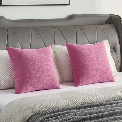 FUTEI Hot Pink Chenille Throw Pillow Covers 20x20 Inch Set of 2,Soft Striped & Diamond Textured Cushion Cases,Modern Home Decor for Couch Living Room