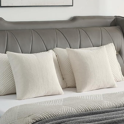 FUTEI Cream Chenille Throw Pillow Covers 20x20 Inch Set of 2,Soft Striped & Diamond Textured Cushion Cases,Modern Home Decor for Couch Living Room