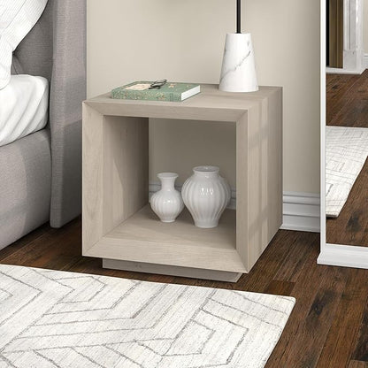 Henn&Hart 22" Modern Square Wooden End Table, Side Table, Nightstand with Open Display Shelf for Living Room, Office, Family Room, or Bedroom, Alder White