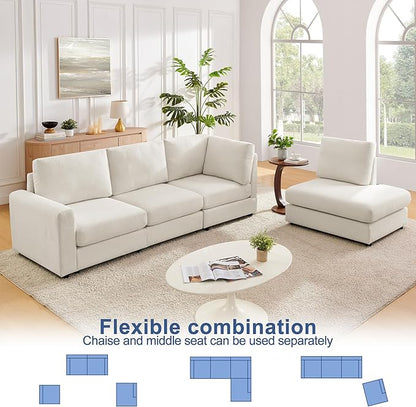 100“ L Shaped Couch with Reversible Chaise Sectional couches Sofa Corner Couches for Living Room,Apartment and Compact Spaces(Cream)