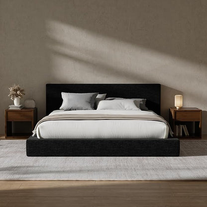 RECCI Cloud Upholstered King Bed Frame with Headboard, 5 Inch Foam Padded Platform, No Box Spring, Easy Assembly (Onyx)