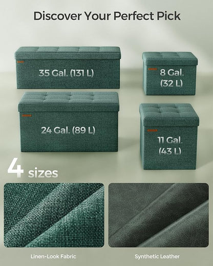 SONGMICS MAZIE Collection - 43 Inches Folding Storage Ottoman Bench, Ottoman Foot Rest, End of Bed Bench, Storage Chest, Load 660 lb, for Living Room, Bedroom, Entryway, Retro Green ULSF077C01