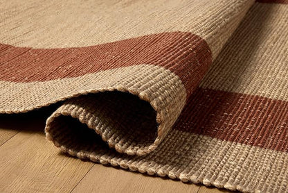 Loloi Leanne Ford Weatherstaff Collection WTS-02 Natural/Brick 7'-9" x 9'-9" Area Rug Jute, Striped, Neutral, Living Room, Bedroom, Dining Room