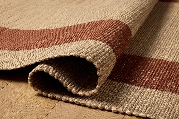 Loloi Leanne Ford Weatherstaff Collection WTS-02 Natural/Brick 2'-6" x 9'-9" Runner Rug Jute, Striped, Neutral, Hallway, Kitchen, Mudroom, and Bathroom