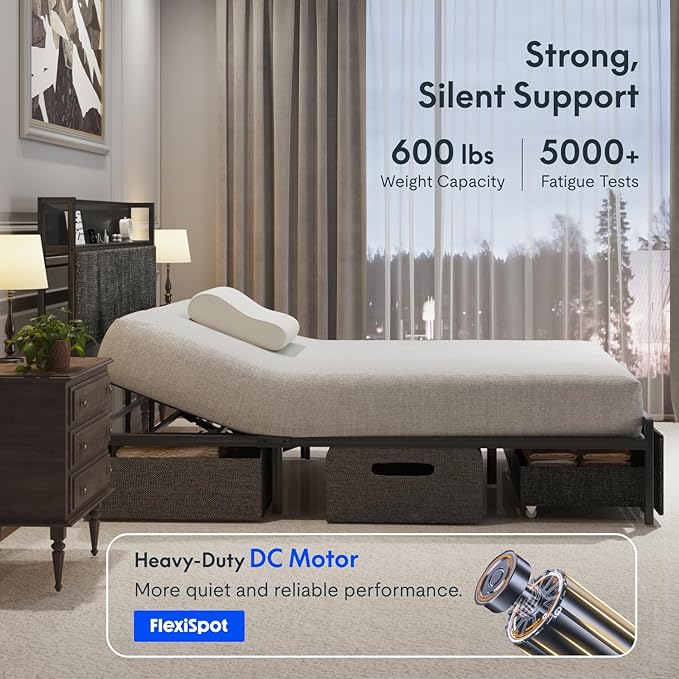 FLEXISPOT Queen Adjustable Bed + 12" Cooling Gel Memory Foam Mattress, Storage Headboard, Charging Station, LED Light, Drawers, Quiet DC Motor, Easy Assembly – Bonus 4-Piece Queen Sheet Set Included