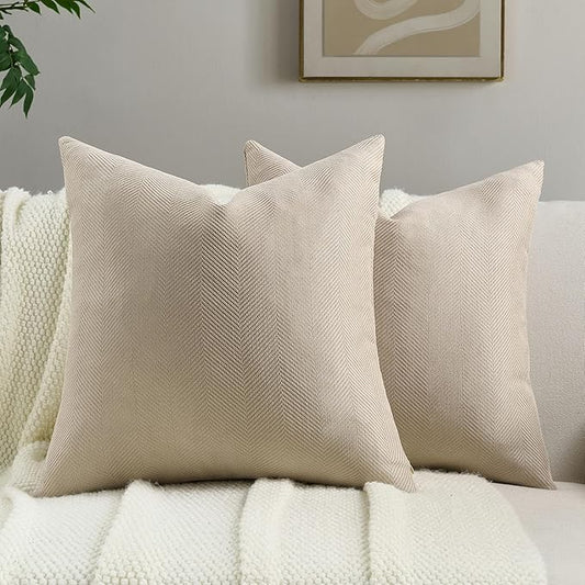 FUTEI Oatmeal Chenille Throw Pillow Covers 24x24 Inch Set of 2,Soft Wide Chevron Textured European Pillow Shams,Farmhouse Home Decor for Couch Bed Living Room