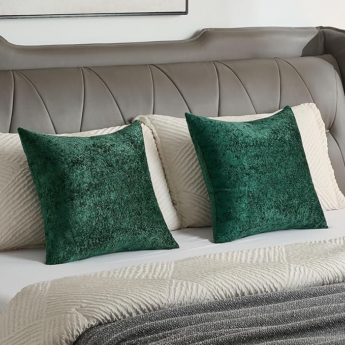 FUTEI Christmas Dark Green Flannel Throw Pillow Covers 18x18 Inch Set of 2,Soft Dimensional Textured Cushion Cases,Modern Home Decor for Couch Living Room