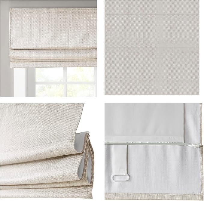 Madison Park Galen Cordless Roman Shade, 31"W x 64"H, Sheen Ivory – Room Darkening, Thermal Insulated, Energy Efficient Window Blind with Subtle Sheen Basketweave Fabric for Privacy