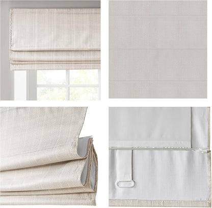 Madison Park Galen Cordless Roman Shade, 33"W x 64"H, Sheen Ivory – Room Darkening, Thermal Insulated, Energy Efficient Window Blind with Subtle Sheen Basketweave Fabric for Privacy