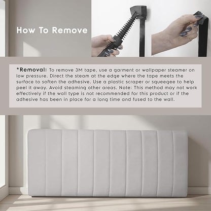 Nestl Upholstered Twin Headboard - Easy Assemble Channel Stitched Headboard Twin Size - Wall Mounted Headboards with 3D Soundproof Wall Panels Peel & Stick Floating Headboards, Silver