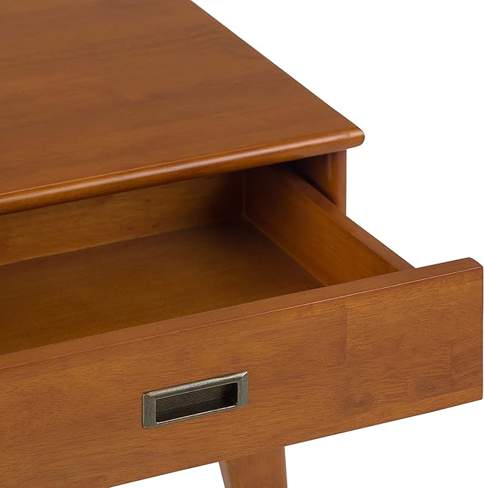 SIMPLIHOME Draper SOLID HARDWOOD 22 inch Wide Rectangle Mid Century Modern End Table in Teak Brown for the Living Room and Bedroom