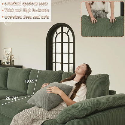 EASE MOOSE Sectional Modular Sofa,Oversized L Shape Sectional Couch Wide Deep Seat Modular Cloud Couch,Green