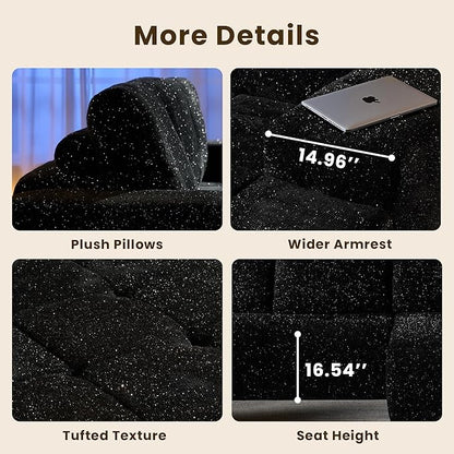 114" Glitter Cloud Sectional Couch with L-Shape Chaise, Modern Boneless Couches for Living Room, Fluffy Tufted Deep Seat Modular Sofa in a Box No Assembly