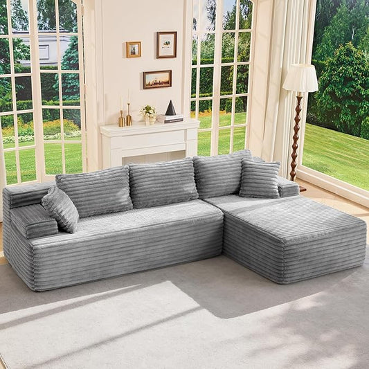 Hobestluk Modular Sectional Couch Sofa,96" Boneless Couches for Living Room, Memory Foam Sectional Couch with Oversized Chaise,L-Shape Couches (Grey, Right Facing)